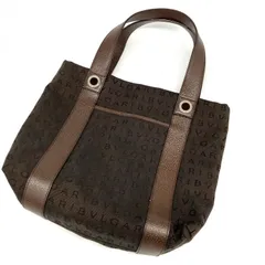 BVLGARI ロゴマニア キャンバス レザー トートバッグ ハンドバッグ ブラウン 鑑定済み 正規品 ブルガリ