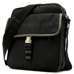 美品・正規品 PRADA プラダ ショルダーバッグ 三角ロゴ プレート ロゴプリント 白タグあり テスートナイロン サフィアーノレザー 斜め掛け ブラック 黒