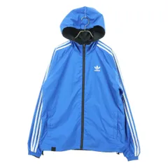 美品 adidas アディダス トレフォイル ロゴ 長袖 リバーシブル フード付き トラックジャケット M ブルー メンズ 古着