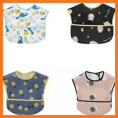 【新品】 [スリーマッシュルーム] お食事用エプロン ベビー 離乳食 エプロン 3D 立体 保育園エプロン - 防水よだれかけ 赤ちゃん 7枚セット 速乾 洗濯機で洗える 名前を書ける 【保育士推奨】 保育園用 男の子 女の子 0