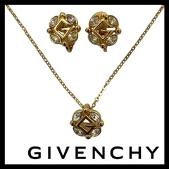 U【GIVENCHY】Gロゴ ネックレス イヤリング セット ペンダント ゴールド/金カラー クリアストーン ヴィンテージ ジバンシー/ジバンシイ/ジバンシィ (64864OT5a)