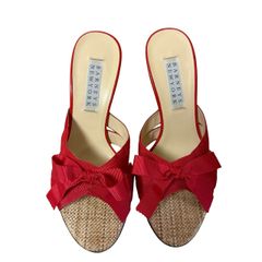  BARNEYS NEW YORK バーニーズニューヨーク ウェッジソール サンダル レッド リボン 36サイズ【Z1819】