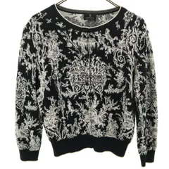 美品 LANVIN LA COLLECTION ランバンコレクション 日本製 総柄 長袖 ニットカーディガン 40 ブラック レディース 古着のサムネイル