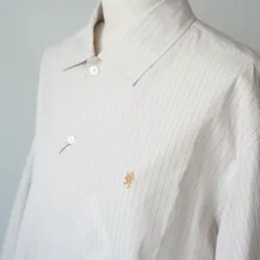 GYMPHLEX | PMS REGULAR COLLAR TUNIC L/S (grey x orange stripe) size 14 | ジムフレックス トップス チュニック シャツ ストライプ コットン シンプル ナチュラル ベーシック リラックス 