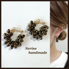 ブラウンアイリス　ハンドメイド　ピアス　イヤリング