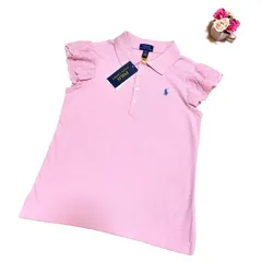 【新品】RALPH LAUREN ラルフローレン レース袖ポロシャツ ピンク LG レディースS相当 キッズ150-160