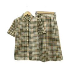 ダックス DAKS セットアップ 上下 シャツ 半袖 プリーツスカート ミモレ丈 7 ベージュ チェック柄 /MA20 ■ECD001