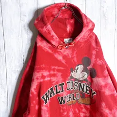 【入手困難】00s Disney Vintage ミッキー タイダイ ブリーチ レッド スウェット パーカー #re18
