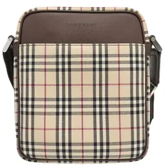 バーバリー BURBERRY ショルダーバッグ ノバチェック キャンバス レザー ベージュ×ブラウン シルバー金具 【箱】【中古】