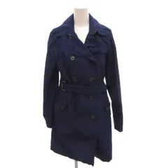 バーバリー ロンドン BURBERRY LONDON トレンチコート ダブル ノバチェック切替 ひざ丈 40 紺 ネイビー /FF ■GY06