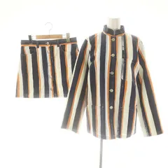 アニエスベー agnes b. ジャケット スカート ストライプ セットアップ 上下 1 38 紺 ネイビー 白 ホワイト /AT ■OS