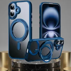 iPhone 17 ケース MagSafe対応 360°回転リング ネイビー スモーク 耐衝撃ハイブリッド 【全3色展開】