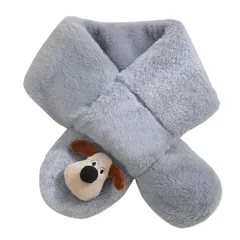 [FARFADET] ティペット レディース 秋冬 フェイクファー マフラー 防寒 ふわふわ かわいい あったか スヌード ネックウォーマー 犬 ふわもこ 差し込み 首巻き 小顔効果 保温 起毛 柔らかい 軽量 エコファー プレゼント クリスマス  [グレー]