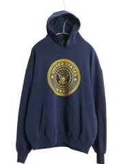 【お得なクーポン配布中!】 90s USA製 US NAVY 両面 プリント スウェット フード パーカー メンズ L / 古着 オールド ミリタリー トレーナー 裏起毛 USN 軍物 ネイビー