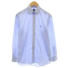 ラルフローレン RALPH LAUREN シャツ ボタンダウン 長袖 ストライプ柄 ポニー刺繍 15 白 ホワイト サックスブルー /YT ■ECD001