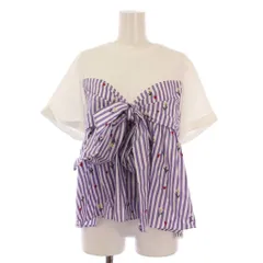 ケイタマルヤマ KEITA MARUYAMA Front Ribbon フロントリボンTシャツ カットソー 半袖 クルーネック 切替 ストレッチ 2 白 ホワイト 紫 パープル 7-2522606 /BBのサムネイル
