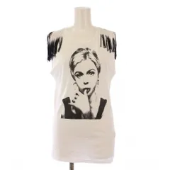 アンディウォーホル バイ ヒステリックグラマー ANDY WARHOL by HYSTERIC GLAMOUR カットソー ノースリーブ クルーネック フリンジ 装飾 ロゴ ストレッチ F 白 ホワイト 黒 ブラック /BB