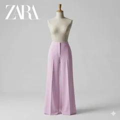 ZARA ザラ ワイドスラックスパンツ ライラックピンク サイズM ハイウエスト センタープレス ポリエステル モロッコ製 #K027-28