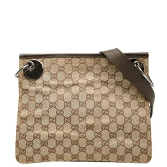 グッチ GGキャンバス 斜め掛け ショルダーバッグ 120841 ベージュ ブラウン キャンバス レザー レディース GUCCI【1-0253551】
