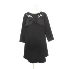 チェスティ Chesty ミニワンピース 長袖 ビジュー フラワー ラインストーン リボン 0 S 黒 ブラック /AH22