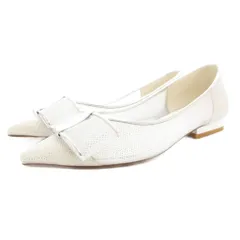 ルタロン Le Talon 25SS ポインテッドチュールリボンフラットシューズ パンプス 24cm シルバーカラー /GV