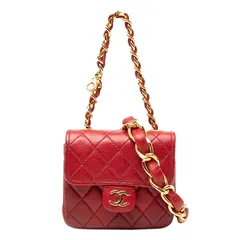 シャネル ミニミニマトラッセ  チェーン ショルダーバッグ レッド ゴールド ラムスキン レディース CHANEL【243-59948】