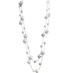 【新着商品】ロング ロングネックレス アクセサリー 3重 レディース 人気 アクセサリー パーティ 2重 おしゃれ パーティ 長さ 調整可能 結婚式 パールネックレス 披露宴 お呼ばれ 母の日 入卒式（白）