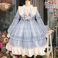 「特価 再販」コスプレ衣装 ロリーワンピー秋ブラウブルlolitワンピーレディー可愛姫ロリータ風ワン萌え萌ゴスロ日系女子中高クラシカゴシッミディアムひざ長イベント衣ペプラムワンピース CCJS1202P037