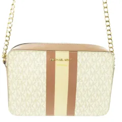 マイケルコース MICHAEL KORS ショルダーバッグ クロスボディ PVC レザー 革 ストライプ MK柄 チェーンストラップ ピンク /AO4 ■GY18