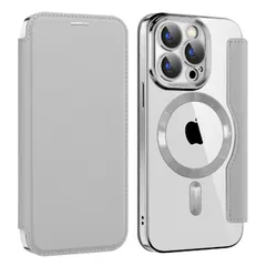 アイフォン 15 15 プロマックス 財布型 ケース マグセーフ ケース 手帳 クリア ワイヤレス充電対応 透明 カード入れ PU革 背面 レザー 6.7インチ スマホケース magsafe対応 軽量 手帳型 薄型 防塵 max 耐衝撃 pro 全面保護 【R