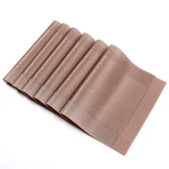 PVCランチョンマット×6枚 模造リネン 織り 長方形 洗える 家庭用（シャンパン） 滑り止めの絶縁 耐油性 選択 北欧スタイル excovipランチョンマット