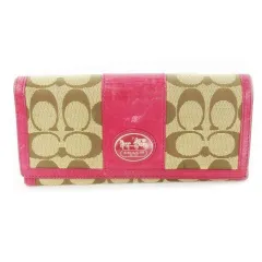 コーチ COACH 長財布 キャンバス ピンク 茶 ブラウン シグネチャー スナップボタン開閉 小銭入れ ファスナー開閉 /KW ■GY18