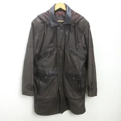 K■ウィンドアーマー/WIND ARMOR 牛革 フード付き レザーハーフコート【M】茶/MENS■22【中古】