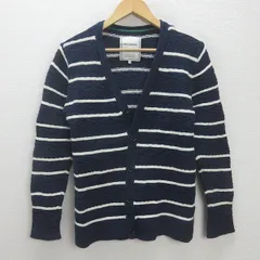 g■ナノユニバース/nano universe ニットカーディガン/ボーダー コットン【M】紺/men's/45【中古】■