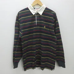 g■ブルックスブラザーズ/BROOKS BROTHERS 346 長袖ポロシャツ/ボーダー柄 コットン【L】緑紺/men's/49【中古】■