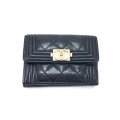 CHANEL シャネル ボーイシャネル スモール フラップ ウォレット コンパクト 三つ折り財布 キャビアスキン
