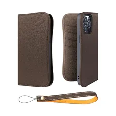 【新品】 COGURE スマホケース iPhone15ProMax用 手帳型 ケース ダイアリーケース 本革 カード収納 ストラップ 落下防止 スタンド機能 TPUケース 耐衝撃 磁石なし ギフトボックス付き COPB エトープ【Etoupe】 0
