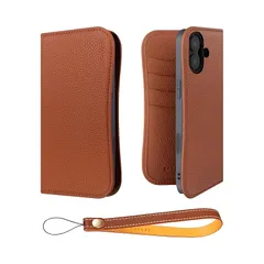 【新品】 COGURE スマホケース iPhone16Plus用 手帳型 ケース ダイアリーケース 本革 カード収納 ストラップ 落下防止 スタンド機能 TPUケース 耐衝撃 磁石なし ギフトボックス付き COPB キャラメル【Caramel】 1