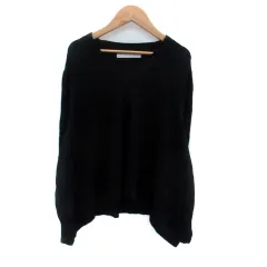 スピック&スパン Spick&Span ニット カットソー Vネック 七分袖 無地 黒 ブラック /HO21