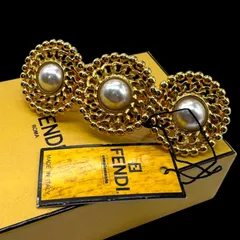 希少 タグ付き FENDI フェンディ バレッタ ゴールド フェイクパール ヘアアクセサリー ヴィンテージ ジュエリー