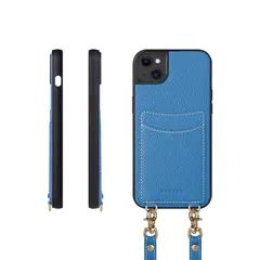 【新品】 COGURE スマホケース iPhone15Plus用 ケース ショルダーストラップ 本革 カード収納 落下防止 耐衝撃 ギフトボックス付き COPGCS シアン【Cyan】 1