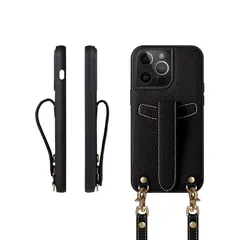 【新品】 COGURE 交換 スマホケース iPhone15ProMax ケース ショルダーストラップ 本革 落下防止 耐衝撃 ギフトボックス付き COPG ブラック【Black】 1