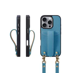【新品】 COGURE 交換 スマホケース iPhone16Pro ケース ショルダーストラップ 本革 落下防止 耐衝撃 ギフトボックス付き COPG シアン【Cyan】 0