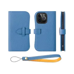 【新品】 COGURE スマホケース iPhone15ProMax用 手帳型 ケース 本革 ベルト付き カード収納 ストラップ 落下防止 スタンド機能 TPUケース 耐衝撃 磁石なし ギフトボックス付き COPA シアン【Cyan】 0