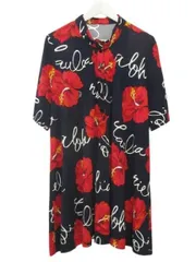 トピィーズ Topys シャツワンピース 半袖 チュニック 花柄 ハイビスカス プリント ネイビー紺