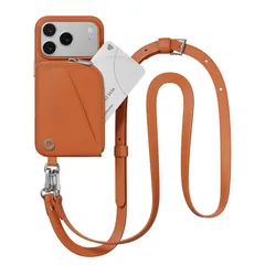 【新品】 【MagEasy】iPhone17Pro 対応 ケース ショルダーストラップ 付き カード入れ 合成皮革 スマホケース カード収納 ポーチ付き 財布 頑丈 ショルダーケース コーラル/コーラル 1