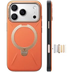 【新品】 TORRAS iPhone 17 Pro 用 ケース【新感覚レザー・スキンタッチ】Ostand Q3 レザートーン MagSafe対応 リング スタンド 360°定点回転 縦横両対応 マグネット搭載 革 カメラコントロールボタン 米軍規格 耐衝撃 1