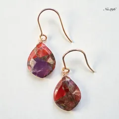 No.396✨天然石✨レッドパープルコッパーの一粒ピアス　イヤリング