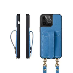 【新品】 COGURE コグレ iPhone14ProMax ケース ショルダーストラップ 本革 カード収納 落下防止 耐衝撃 ギフトボックス付き COPGC シアン【Cyan】 1