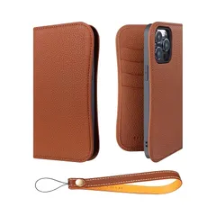 【新品】 COGURE スマホケース iPhone15ProMax用 手帳型 ケース ダイアリーケース 本革 カード収納 ストラップ 落下防止 スタンド機能 TPUケース 耐衝撃 磁石なし ギフトボックス付き COPB キャラメル【Caramel】 0